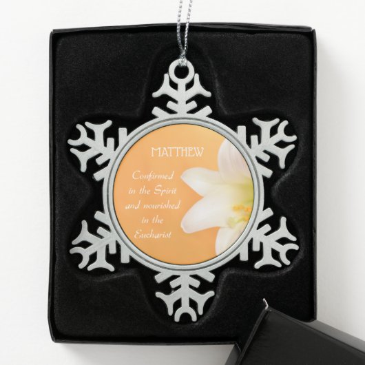 Aangepaste naam, RCIA gefeliciteerd Lily Tin Sneeuwvlok Ornament (Kistje)