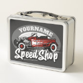 Aangepaste naam Red HotRod Roadster Speed Shop Gar (Achterkant)