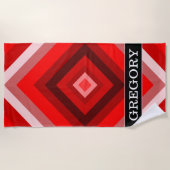 Aangepaste naam + Red Shaded Squares Patroon Strandlaken (Voorkant)