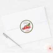 Aangepaste naam  Red Truck Kerstfeestdag Cl Ronde Sticker (Envelop)