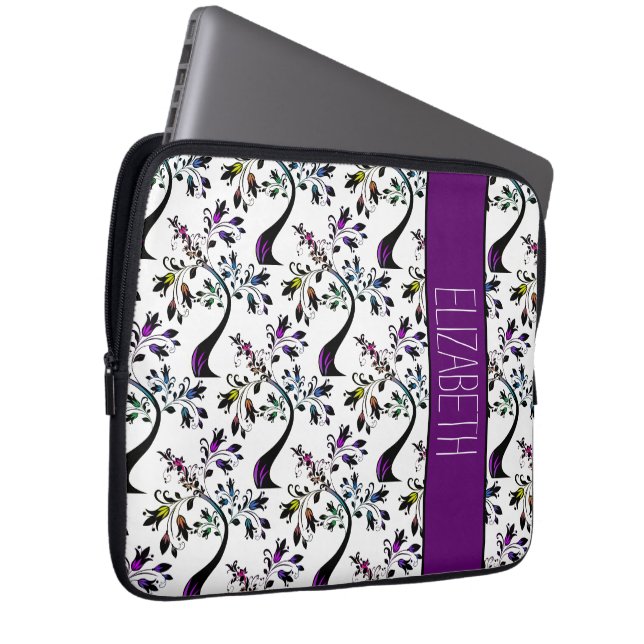 Aangepaste naam Regenboog Bloem Boom Abstract  Pat Laptop Sleeve (Voorkant Rechts)