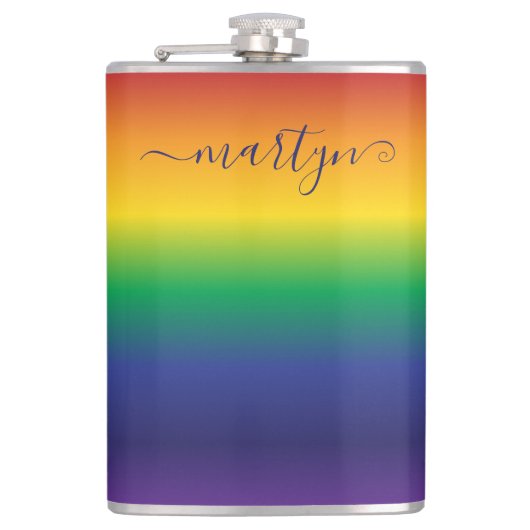 Aangepaste naam Regenboog kleur Stripes Heupfles (Voorkant)