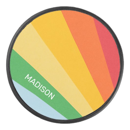 Aangepaste naam Regenboog kleuren Hockey Puck (Voorkant)