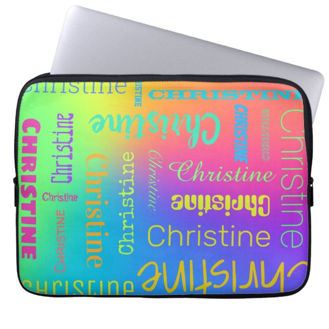 Aangepaste naam regenboog laptop sleeve (Voorkant)