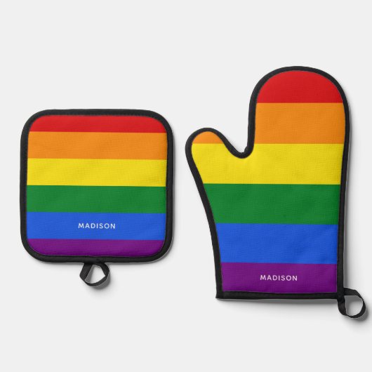 Aangepaste naam Regenboog Vlag Ovenwant & Pannenlap Set (Voorkant)