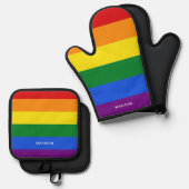 Aangepaste naam Regenboog Vlag Ovenwant & Pannenlap Set (Voorkant / Achterkant)