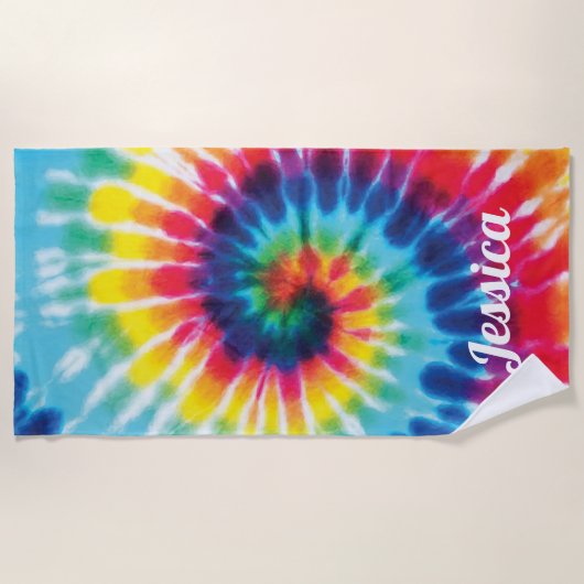 Aangepaste naam regenboogkleuren strandlaken (Voorkant)