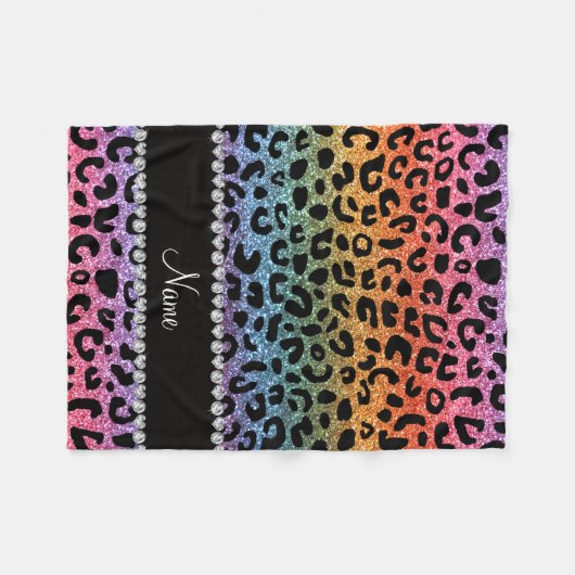 Aangepaste naam regenbooglitter cheetah afdruk fleece deken (Voorkant (Horizontaal))