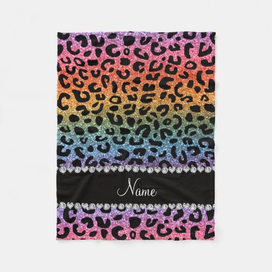 Aangepaste naam regenbooglitter cheetah afdruk fleece deken (Voorkant)