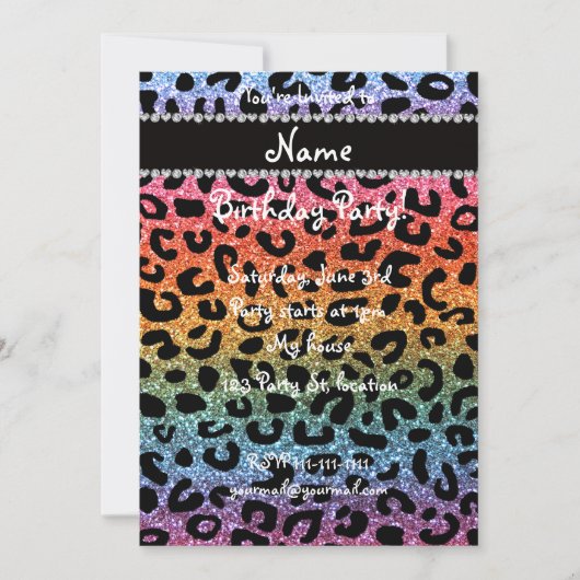 Aangepaste naam regenbooglitter cheetah afdruk kaart (Voorkant)
