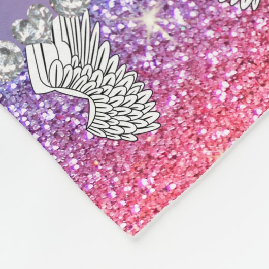 Aangepaste naam regenbooglitter engel vleugels fleece deken (Hoek)