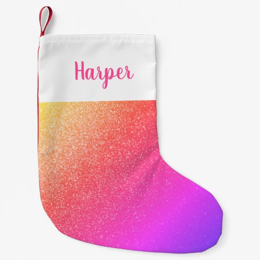 Aangepaste naam regenbooglitter kleine kerstsok (Voorkant)