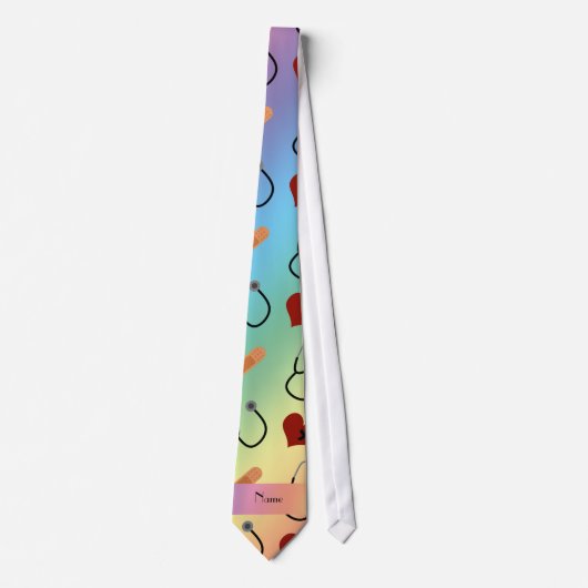 Aangepaste naam regenboogstethoscoopverband stropdas (Voorkant)