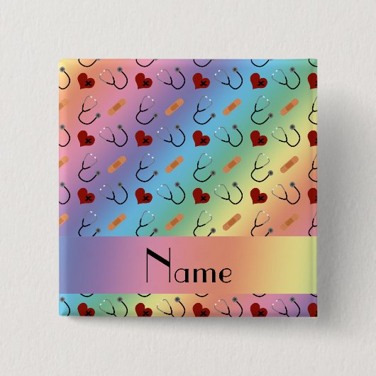 Aangepaste naam regenboogstethoscoopverband vierkante button 5,1 cm (Voorkant)