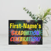 Aangepaste naam, regenboogtekst, Fireworks Afstude Kaart (Staand voorkant)
