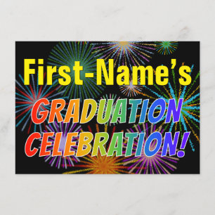 Aangepaste naam, regenboogtekst, Fireworks Afstude Kaart