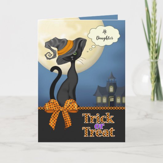 Aangepaste naam/Relatie Trick or treat zwarte kat Kaart (Voorkant)