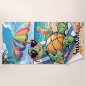 Aangepaste naam Relaxerende Schildpad & Tropisch S Strandlaken (Voorkant)