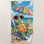 Aangepaste naam Relaxerende Schildpad & Tropisch S Strandlaken (Voorkant)