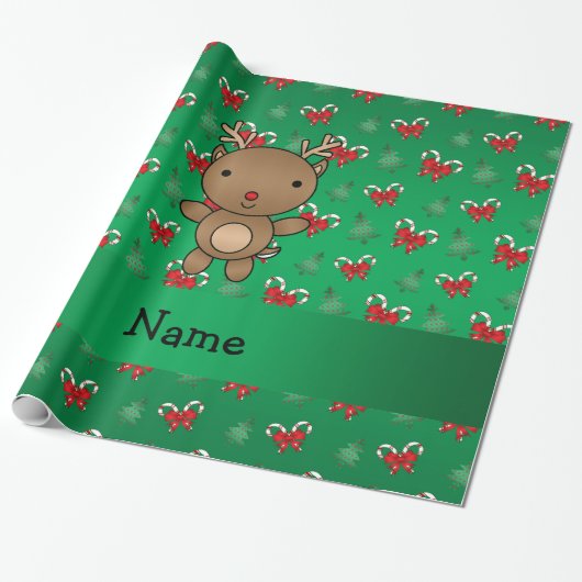 Aangepaste naam rendiergroene snoeprietkoeien cadeaupapier (Uitgerold)