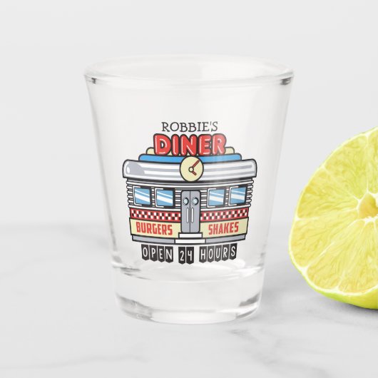 Aangepaste NAAM Retro 50s Diner Bord Fifties Atoma Shot Glas (Voorkant)