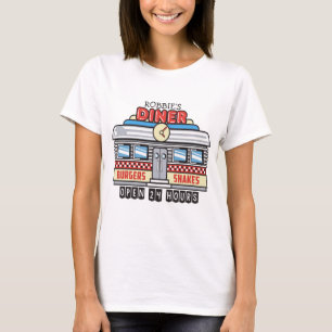 Aangepaste NAAM Retro 50s Diner Bord Fifties Atoma T-shirt