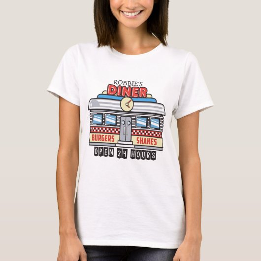 Aangepaste NAAM Retro 50s Diner Bord Fifties Atoma T-shirt (Voorkant)