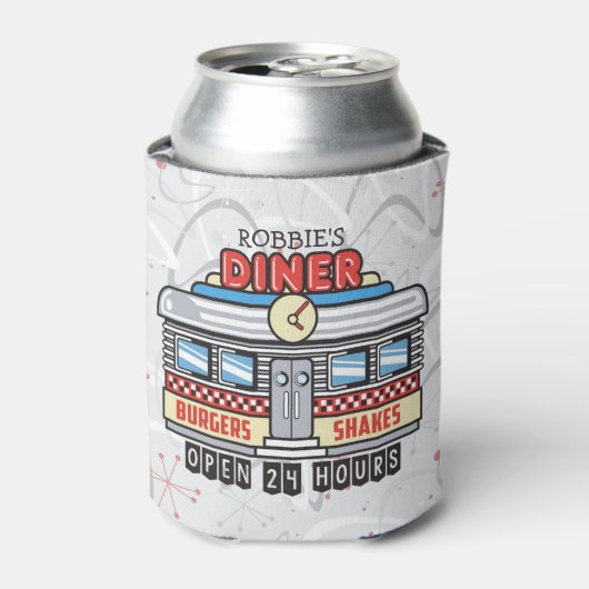 Aangepaste NAAM Retro 50s Diner Bord Vijftiger Jar Blikjeskoeler (Blikje Voorkant)