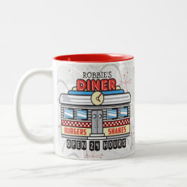 Aangepaste NAAM Retro 50s Diner Bord Vijftiger Jar Tweekleurige Koffiemok
