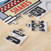 Aangepaste NAAM Retro 50s Diner Bord Vijftigerjare Legpuzzel (Zijkant)