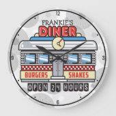 Aangepaste naam Retro 50s Diner Sign Nostalgische Grote Klok (Voorkant)