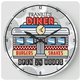 Aangepaste naam Retro 50s Diner Sign Nostalgische  Grote Klok