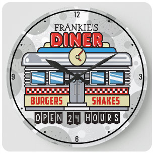 Aangepaste naam Retro 50s Diner Sign Nostalgische  Grote Klok