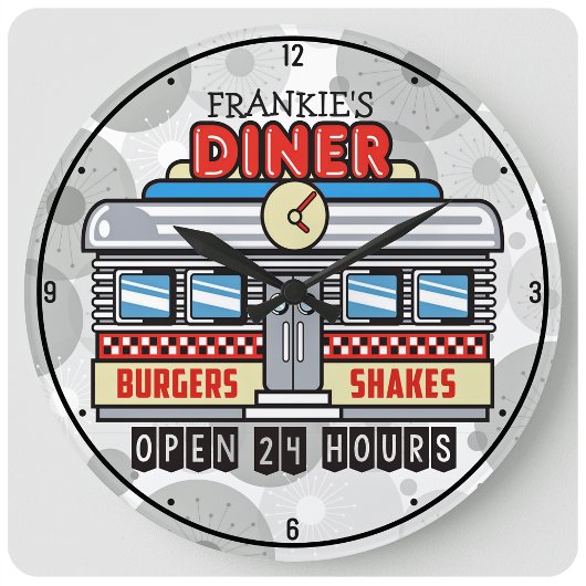 Aangepaste naam Retro 50s Diner Sign Nostalgische Grote Klok