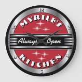 Aangepaste Naam Retro '50s Keuken Diner Klok - roo (Voorkant)