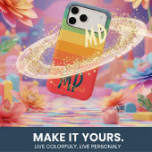 Aangepaste naam Retro 70s Navy Roze & Mint Strepen Case-Mate iPhone Case