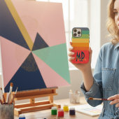 Aangepaste naam Retro 70s Navy Roze & Mint Strepen Case-Mate iPhone Case