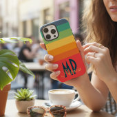 Aangepaste naam Retro 70s Navy Roze & Mint Strepen Case-Mate iPhone Case
