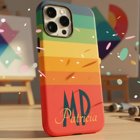 Aangepaste naam Retro 70s Navy Roze & Mint Strepen Case-Mate iPhone Case