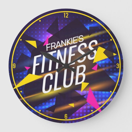 Aangepaste naam Retro 80's Gym Trainer Fitness Clu Grote Klok (Voorkant)