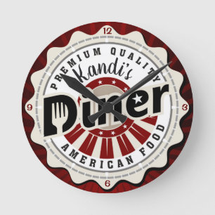 Aangepaste NAAM Retro American Diner Cafe Ronde Klok