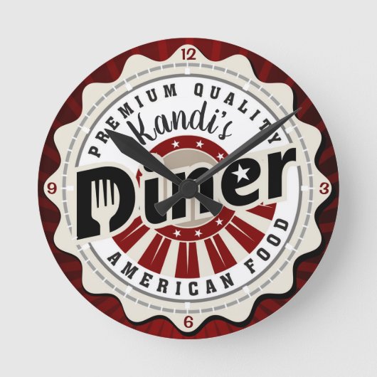 Aangepaste NAAM Retro American Diner Cafe Ronde Klok (Voorkant)