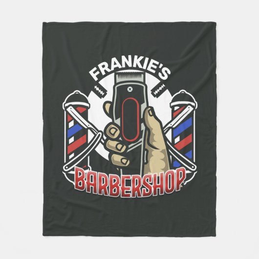 Aangepaste naam Retro Barber Winkel Pole Barbersho Fleece Deken (Voorkant)