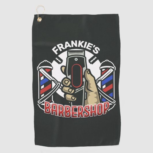 Aangepaste naam Retro Barber Winkel Pole Barbersho Golfhanddoek (Voorkant)