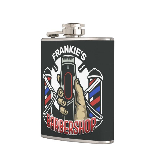 Aangepaste naam Retro Barber Winkel Pole Barbersho Heupfles (Links)