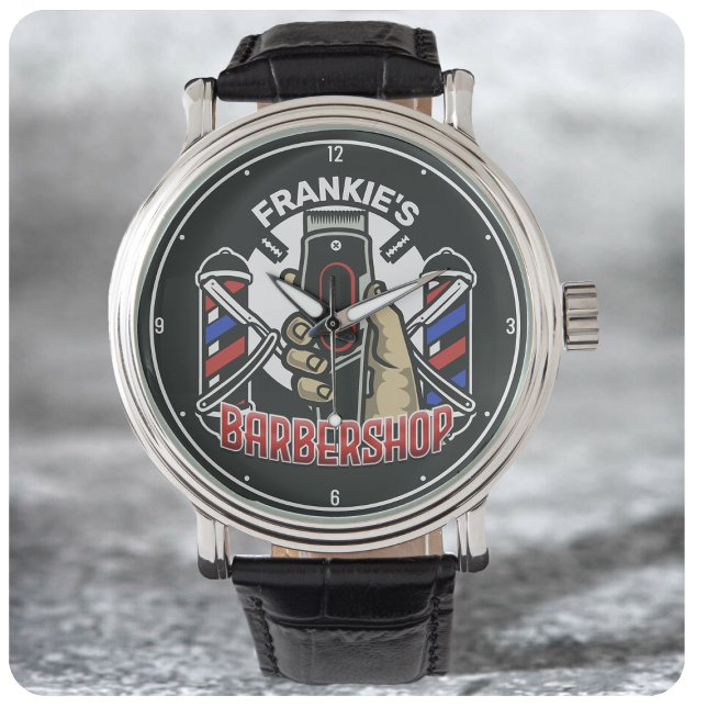 Aangepaste naam Retro Barber Winkel Pole Barbersho Horloge (Creator heeft geüpload)