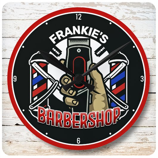 Aangepaste naam Retro Barber Winkel Pole Barbersho Ronde Klok