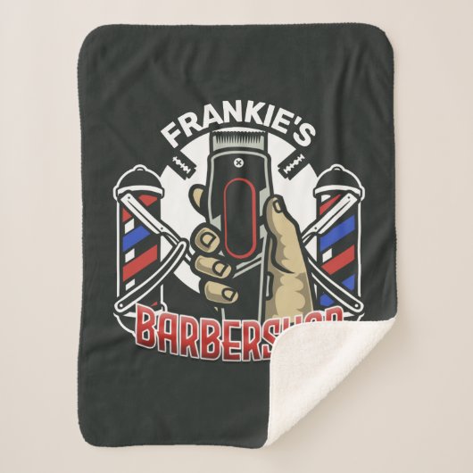 Aangepaste naam Retro Barber Winkel Pole Barbersho Sherpa Deken (Voorkant)