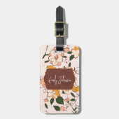 Aangepaste naam retro bloem blozen roze crème oran bagagelabel (Voorkant verticaal)