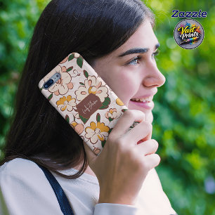 Aangepaste naam Retro bloem Crème Gele Bloem Case-Mate iPhone Case